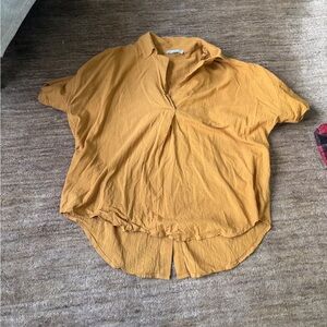 Relaxed Mustard V-Neck Short Sleeve Women's Top